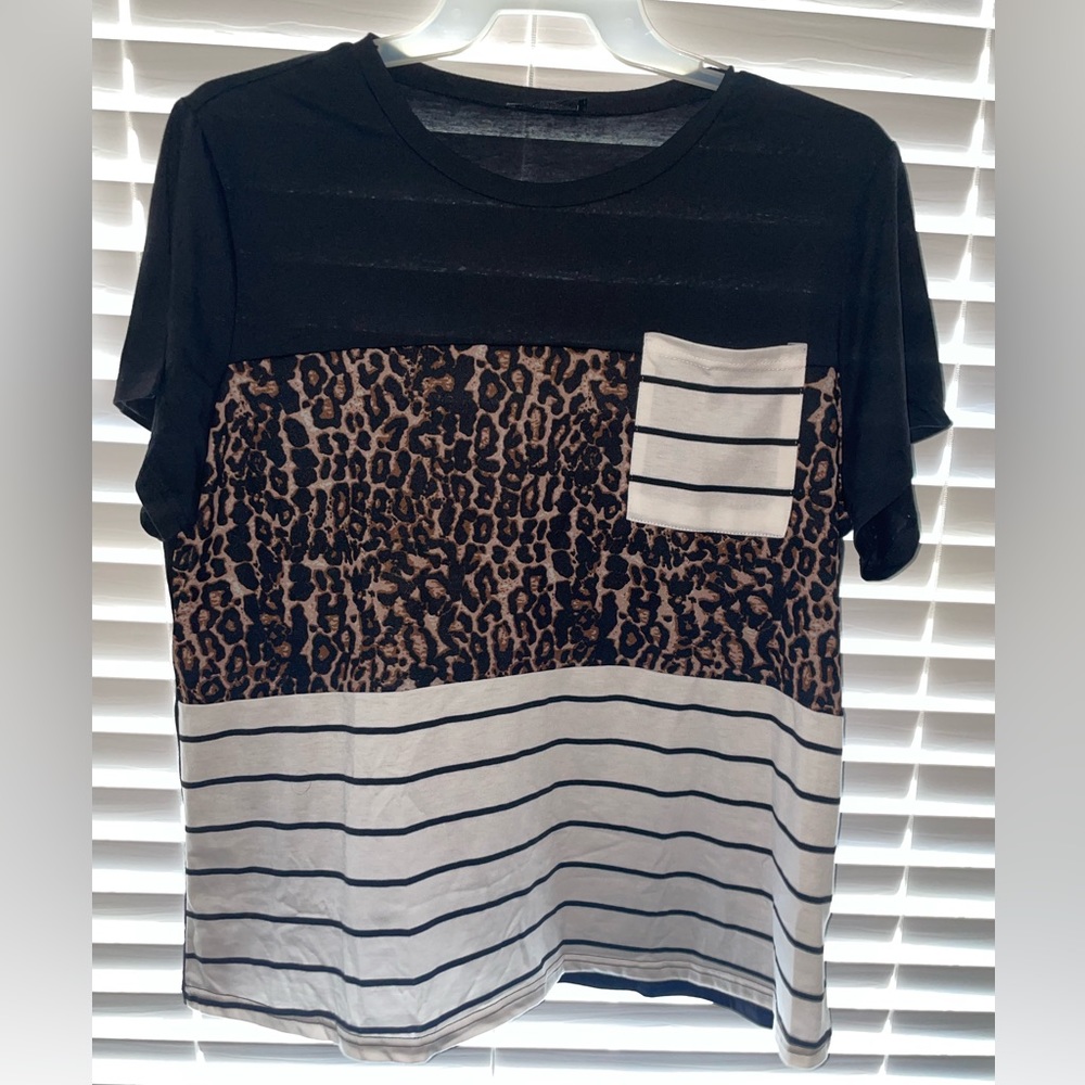 SHEIN cheetah, stripes shirt